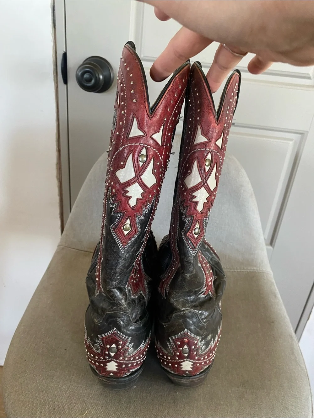 Corral Red and Black Studded Embroidered Lace-Up Western Boots- 9.5 Womens - Picture 2 of 4